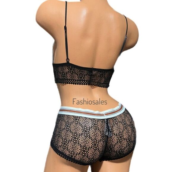 Victoria’s Secret Sheer Mesh Lace padded bralette & shortie mini short black S - Picture 4 of 4
